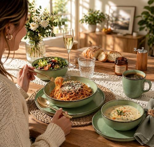 GBHOME Dinnerware Sets for 6, 24 Pieces Ceramic Plates and Bowls Set - Image 7