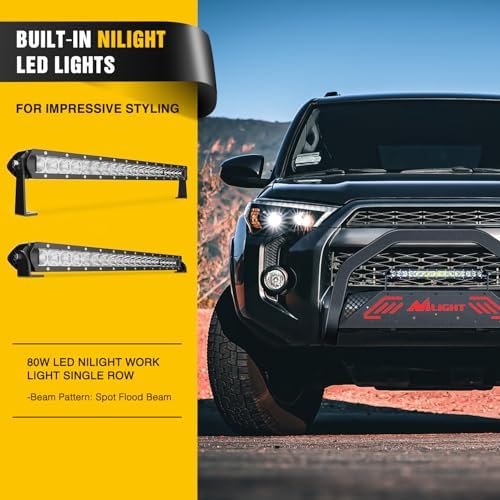 Nilight Bull Bar with Light Bar for Toyota 4Runner 2010-2024 | Includes License Plate Hole Brush Guard, Front Bumper Push Bar w/Grille Skid Plate Light Mount - Image 4