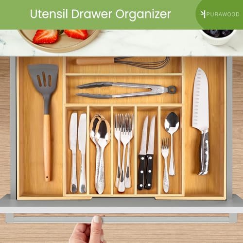 Purawood Bamboo Drawer Organizer, 2 Pack - Expandable Silverware Organizer & Utensil Organizer, Cutlery Tray with Dividers, 7-9 Slots- Premium Kitchen Organizer for Utensils & Flatware (Natural) - Image 4