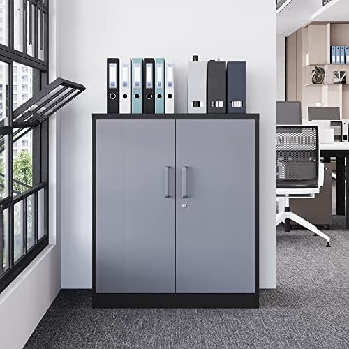 Letaya Metal Storage Cabinets with Lock Door and Shelves, Steel Garage Tool Cabinets for Home,Office, Warehouse,Lockers (36“-Black&Gray) - Image 2
