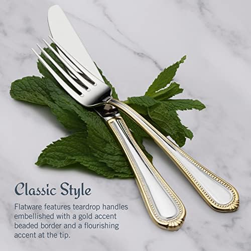 Mikasa, Gold Accent Regent Bead Flatware Service for 12, 65 Piece Set, 18/10 Stainless Steel, Silverware Set with Serving Utensils (Pack of 2) - Image 4