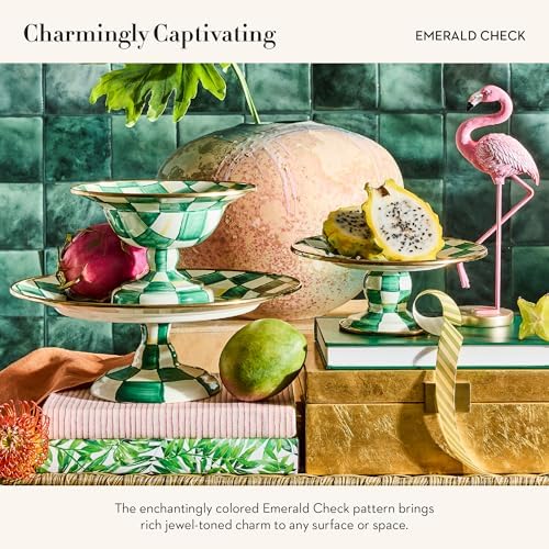 MACKENZIE-CHILDS Enamel Compote, Large, Green-and-White Emerald Check - Image 3