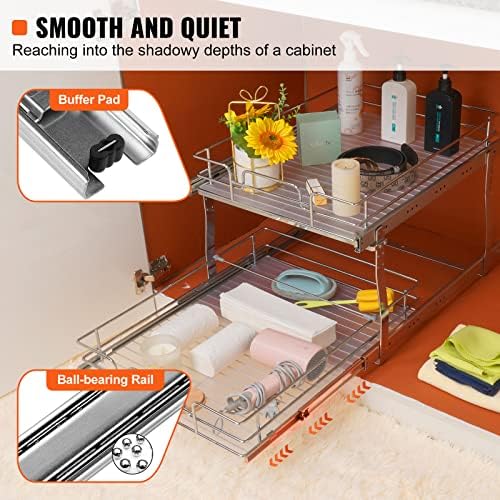 VEVOR 2 Tier 20"Wx21.2"Dx15.2"HPull Out Cabinet Organizer, Heavy Duty Slide Out Pantry Shelves, Steel Roll Out Drawers, Sliding Drawer Storage for Home, 21.5"Wx22.5"Dx19"H Install Size for Cabinet - Image 3