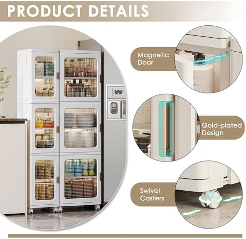 VECELO 4-Tier Narrow Storage Cabinet with Wheels, White - Image 4