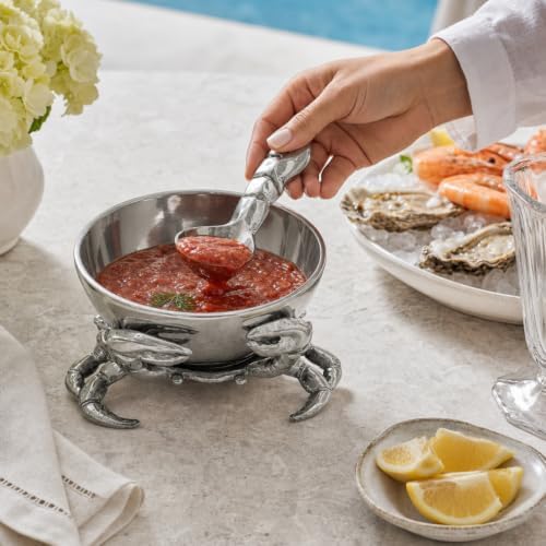 Arthur Court Crab 3-Piece Condiment Set - Aluminum Seafood Server with Removable Bowl - 7 Inch Diameter Tray - Image 4