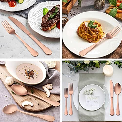 LIANYU 40 Piece Matte Copper Silverware Set, Rose Gold Flatware Set for 8 - Image 5