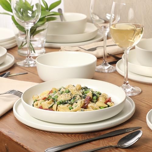 Gibson Elite Bayou Moon Plates and Bowls Sets, 16-Piece White Matte Stoneware Dinnerware Sets, Solid Color Reactive Glaze Dish Set - Image 2
