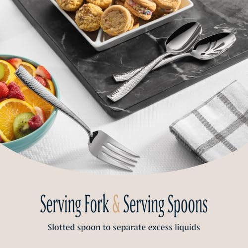 Hudson Essentials Hammered 18/10 Stainless Steel Hostess Serving Utensil Set, 8-Piece Set with Cake Knife, Cake Server and Lasagna Pie Server, Dishwasher Safe - Image 3