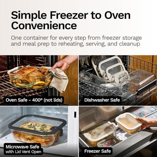 Naked Kitchen 8-Piece Food Storage Containers with Lids – Nesting Borosilicate Glass Meal Prep Containers with Leak-Proof Airtight Seal – BPA Free, Microwave, Oven, Freezer & Dishwasher Safe – Black - Image 7