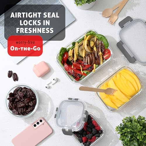 Nestl 24pc Glass Storage Containers with Lids, 12 Glass Food Storage Containers with 12 Airtight Lids for Pantry & Kitchen, Meal Prep Containers for Lunch, Oven Microwave & Dishwasher Safe, Gray - Image 6