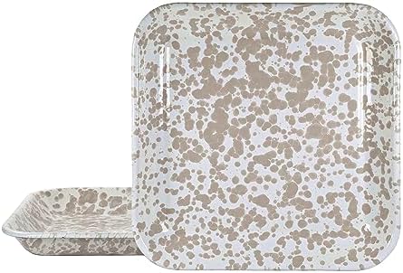 Golden Rabbit Enamelware Square Plates, 10.5 inch, Taupe Swirl, Set of 2 by GoldenRabbitEnamelware