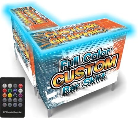 PARTYPONG Folding Portable Double Bar w/LED Lights, Wireless Remote, 2 Bar Skirts, Storage Shelf, & Carrying Case - Custom by PartyPong