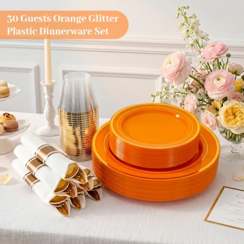 DaYammi 210PCS Orange Plastic Dinnerware Set for 30 Guests - Image 2