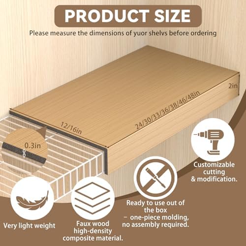 5 Pack 38x12in Wire Shelf Cover for Pantry, Closet, Kitchen – Waterproof PVC Wood-Look Wire Rack Covers for Shelves, Multiple No-Tool Installation - Image 2