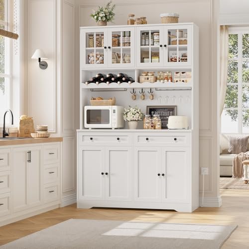 HOSTACK 75" Kitchen Pantry Storage Cabinet, Coffee Bar Hutch Cabinet, White - Image 4