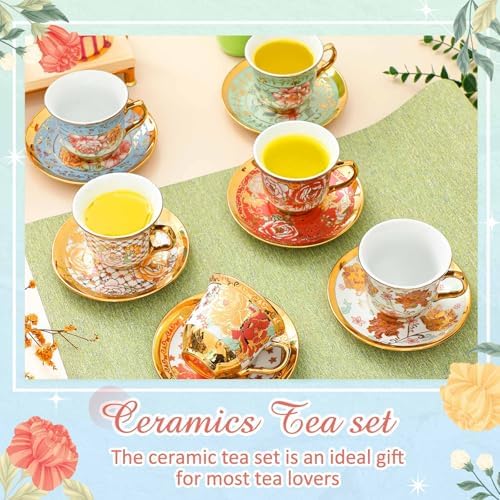 Teenyyou Set of 12 Tea Cups and Saucers, Stylish Style, 5.4 oz - Image 4