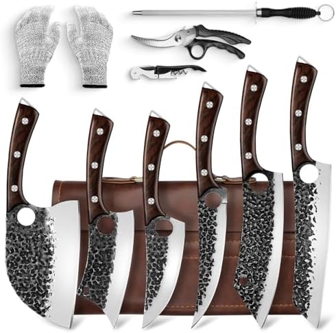 DRGSKL Serbian Chef Knife Set - 6 PCS Hand Forged Knife Set with Bag by ProfessionalKitchenKnife
