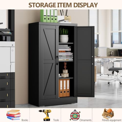 Black Metal Storage Cabinet, 43" Kitchen Pantry Cabinets for Office - Image 3