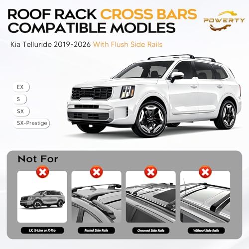 300LBS Roof Rack Cross Bars for 2019-2026 Kia Telluride EX,S,SX,SX-Prestige with Flush Side Rails(Not for LX,X-Line,X-Pro), Lockable Aluminum Roof Rails Crossbars for Telluride Accessories - Image 2