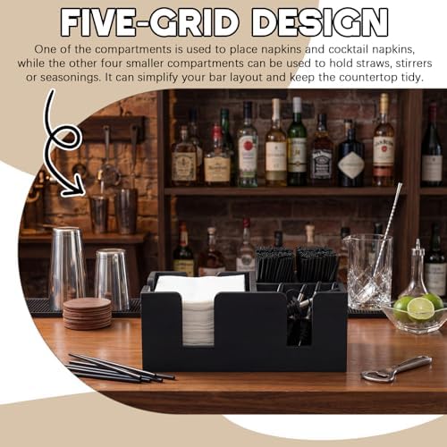 Mifoci 2 Pcs Wooden Bar Caddy, Black Pinewood Napkin Straw Holder Organizer - Image 6