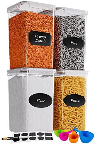 Chef's Path Extra Large Tall Airtight Food Storage Containers, Set of 4, Airtight Food Storage for Flour, Sugar, Rice, Includes Measuring Scoops, Pen, and Labels, 7qt, 220Oz, 6.5L, Transparent by ChefsPath