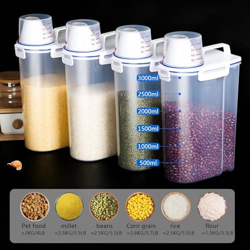5.5 Lbs Plastic Transparent Tank, Rice Storage Barrel, Household Food Container Grain Storage Box for Oatmeal, Grain, Cereal, Pasta, Flour (6 Packs) - Image 2