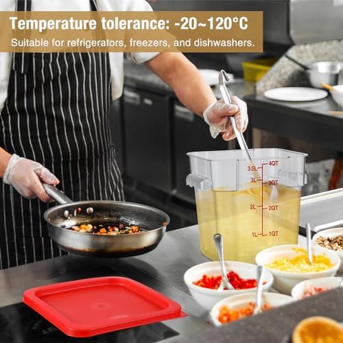 Suclain 2 Pcs Square Food Storage Container Polycarbonate Clear Food Container with Lid Commercial Rice Storage with Graduations for Commercial Kitchen(2 Qt,4 Qt,Red) - Image 5