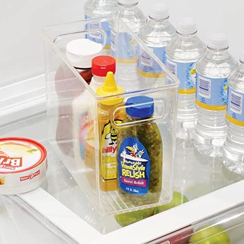 mDesign Plastic Tall Food Storage Organization Container Bin with Handles for Kitchen, Pantry, Cabinet, Fridge/Freezer, Countertop - Organizer for Snacks/Appliances, Ligne Collection, 4 Pack, Clear - Image 3