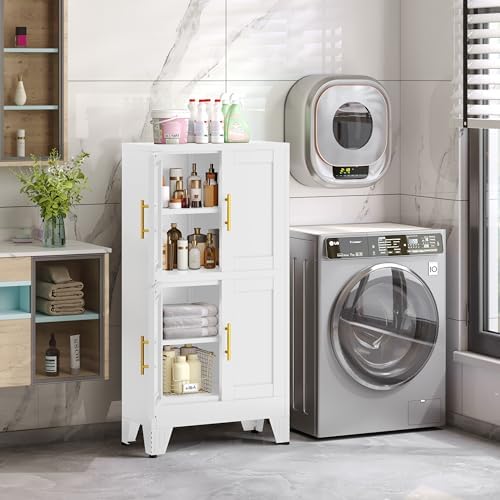 GAIOUS 47.25" Metal Pantry Cabinet, White Storage Cabinets with 4 Door - Image 4
