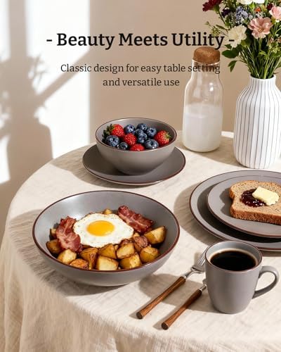 Famiware Venus Stoneware Dinnerware Sets with Pasta Bowls, Dishes Set for 6 - Image 3