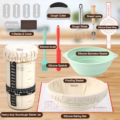 Sourdough Bread Baking Supplies, Banneton Bread Proofing Basket, 10 Inch Oval & Round Bread Baskets with Liners & Covers, Sourdough Starter Kit - Image 2