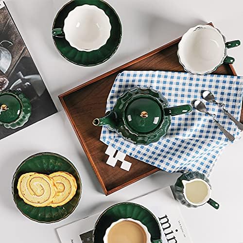 Sweejar Home British Royal Porcelain Tea Set, 8 OZ Cups & Saucer Service for 6, with Teapot, Sugar Bowl, Creamer, Pitcher & Teaspoons, High Tea, Wedding, Party (Jade) - Image 4