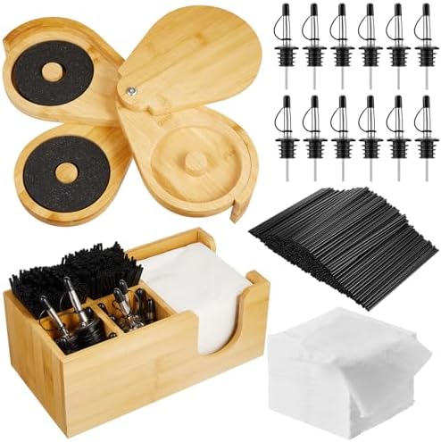 Mifoci Bamboo Bar Caddy & 3 Tier Glass Rimmer Set, Bar Accessories by Mifoci