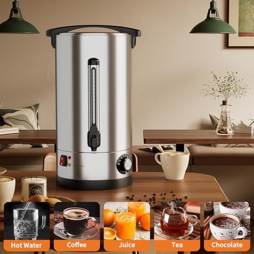 70 Cup Coffee Urn, 10 l Large Commercial Coffee Maker, Percolator Pot Dispenser with Double-Wall Stainless Steel, Electric Hot Water Dispenser Coffee Dispenser for Wedding,Catering, Events - Image 2