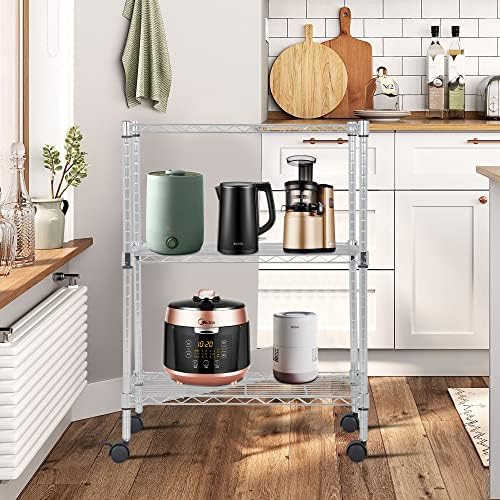BestOffice | 3-Tier Wire Shelf with Wheels | 23" x 13" x 31" | Chrome - Image 2