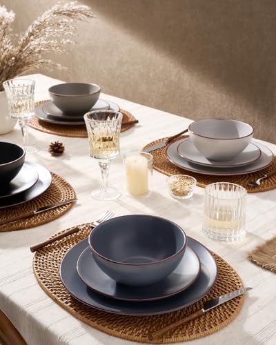Famiware Venus Stoneware Dinnerware Sets with Pasta Bowls, Dishes Set for 4 - Image 2