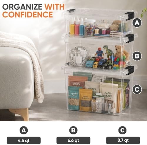 Superio 6.6 Quart Clear Plastic Storage Boxes with Lids, Stackable Organizer Containers, BPA-Free Storage Bins for Home, Office, School & Dorm, 1 Pack - Image 5
