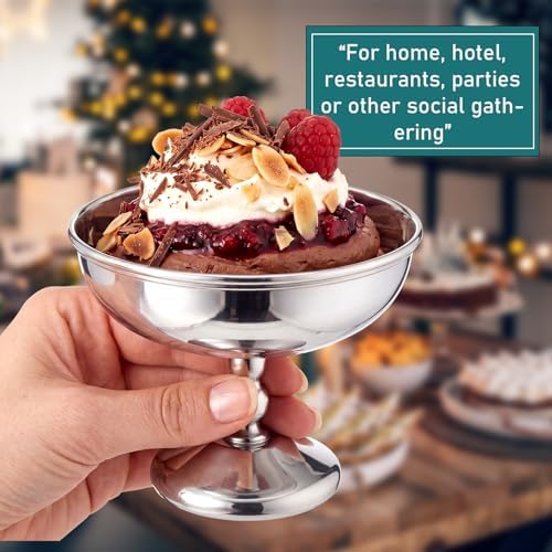 6 Pcs Stainless Steel Ice Cream Bowl Bulk Serving Cups Dessert Bowls Reusable Round Footed Yogurt Snack Candy Dishes Cute Sundae Bowl for Fruit Pudding Wedding Birthday Party(Modern Style) - Image 4