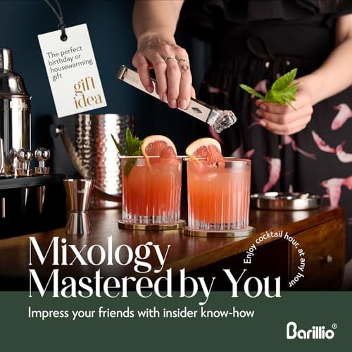 Barillio Silver Bartender Kit - Stainless-Steel Cocktail Shaker Set w/Black Bamboo Stand - Mixology Bar Tools w/Drink Shaker, Mixer & Muddler for Cocktails - Home Bar Accessories - 23-Pc Bar Set - Image 5