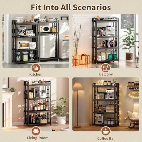 METYERRY Microwave Stand with Storage, 4-Tier Kitchen Bakers Rack with Power Outlet and USB Charging Ports, Rolling Kitchen Cart with Lockable Wheels and Adjustable Shelves for Coffee Bar, Black - Image 4