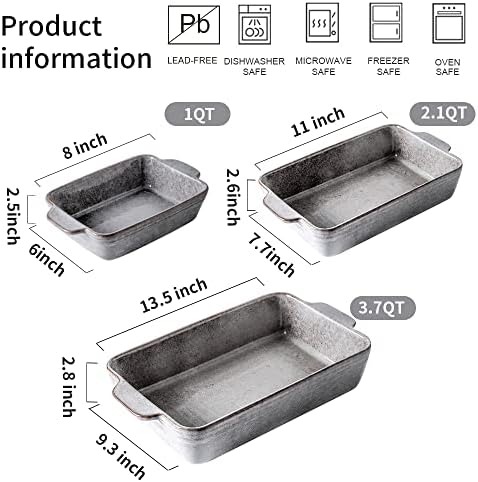 KOOV Bakeware Set, Ceramic Baking Dish Set, Rectangular Casserole Dish Set, Lasagna Pan, Baking Pans Set for Cooking, Cake Dinner, Kitchen, 9 x 13 Inches, Reactive Glaze 3-Piece, Variable Grey - Image 3
