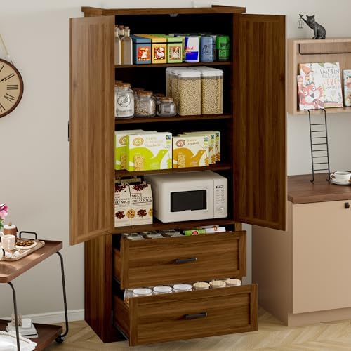 BORNOON Pantry Organizers and Storage Cabinet, 71” Barn Door Kitchen Cabinet with Drawers and Adjustable Shelf, Tall Pantry for Kitchen, Dining Room, Living Room, Bathroom and Office - Image 4