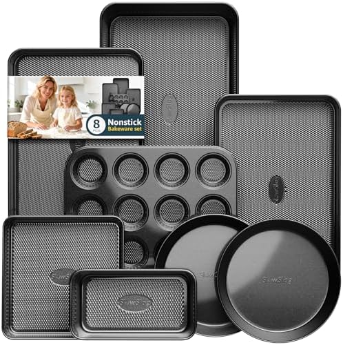 Nonstick Baking Pans Set, 8-Piece Stackable Bakeware Sets, Oven Pan Set by SlowSLog