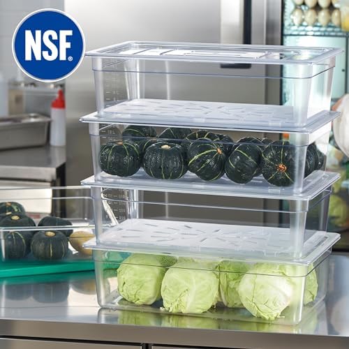 CURTA 4-Pack Full Size 6" Deep NSF Polycarbonate Food Pans with Handled Lids & Drain Trays | Dishwasher & Freezer Safe Clear Container for Prep Tables, Buffet, Salad Bar, Commercial & Home Kitchen - Image 4