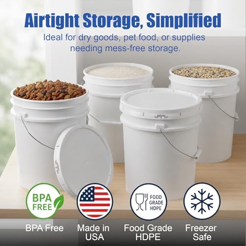 ePackageSupply 5 Gallon Bucket - Food Grade w/Lid BPA-Free, 3 Pack - White - Image 2
