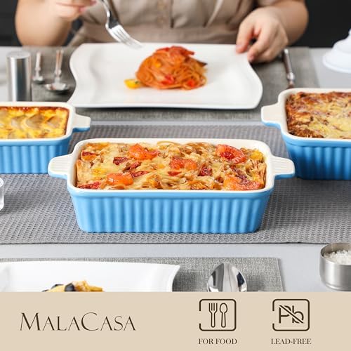 MALACASA Casserole Dishes for Oven, Ceramic Bakeware Set of 4, Blue - Image 4