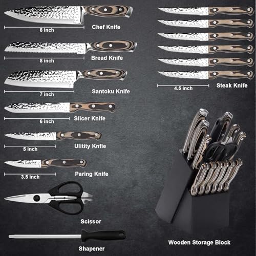 15 Pieces Kitchen Knife Set with Block and Sharpener Gray - Image 2