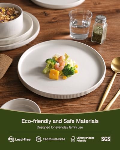 Famiware 12pc Ceramic Flat Plates, Scratch-Resistant Dinnerware Sets for 6 - Image 4