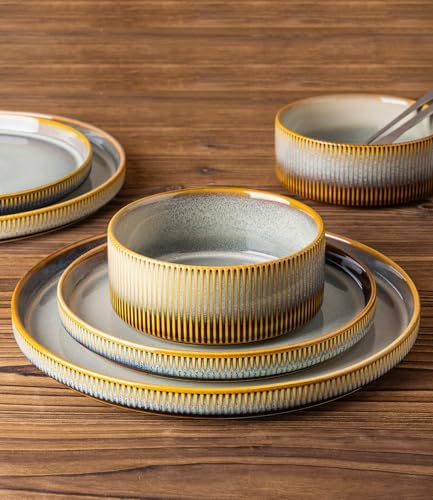 TheTerra Ceramic Dinnerware Set for 4, 12-Piece Plates and Bowls Set - Image 4