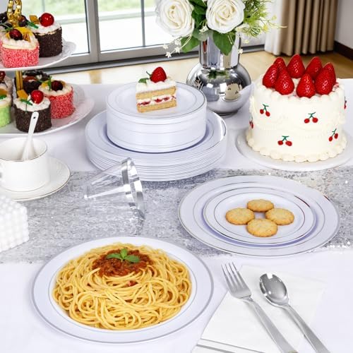 GATHER 176PCS Silver Plastic Plates for Wedding and Party - Image 4